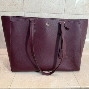 Dark Red Leather Tory Burch Robinson Tote